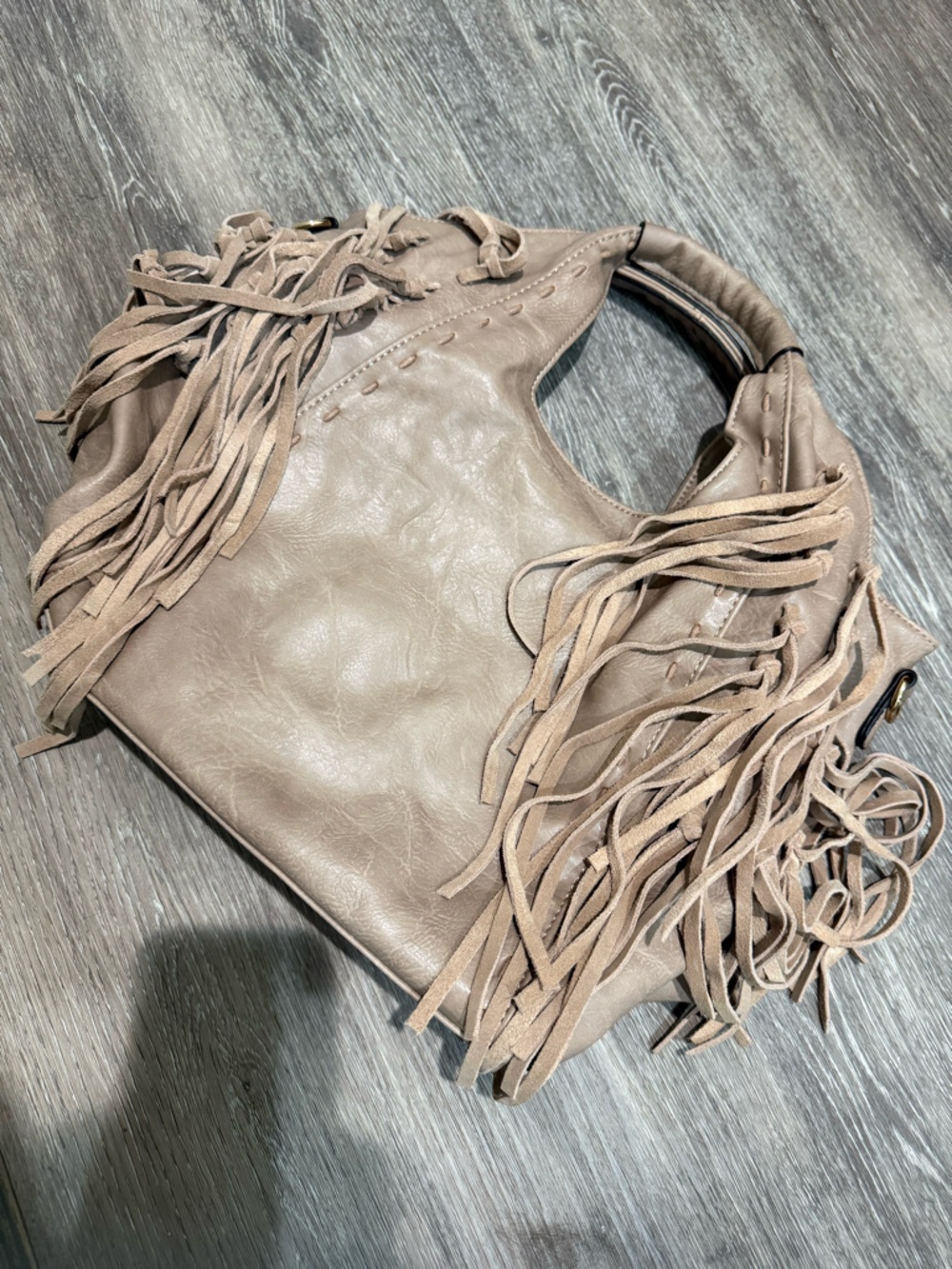 Taupe fringe tote